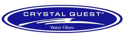 The company logo for Crystal Quest, featuring an oval with the brand name and the words "Water Filters" in a stylized font over a white background.